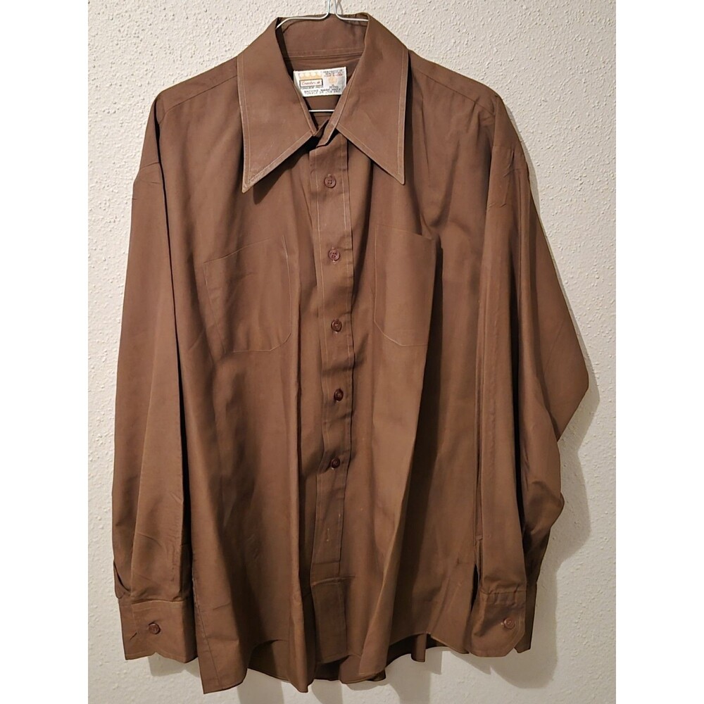 VTG Cranbrook Mens Size 17, 17.5 70's Dagger Collar Brown Shirt Groovy Flaw